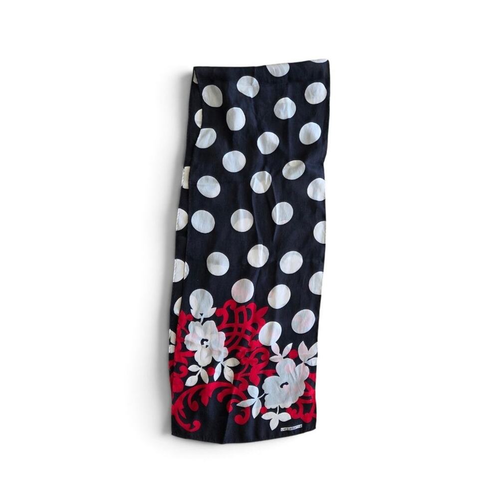Liz Claiborne Silk Scarf Black White Polka Dot Red Floral Long Sheer Rectangle